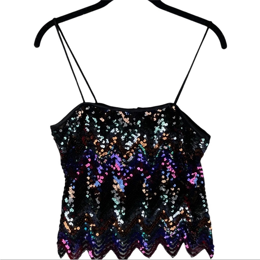 Vintage black multi color sequin cropped tank top